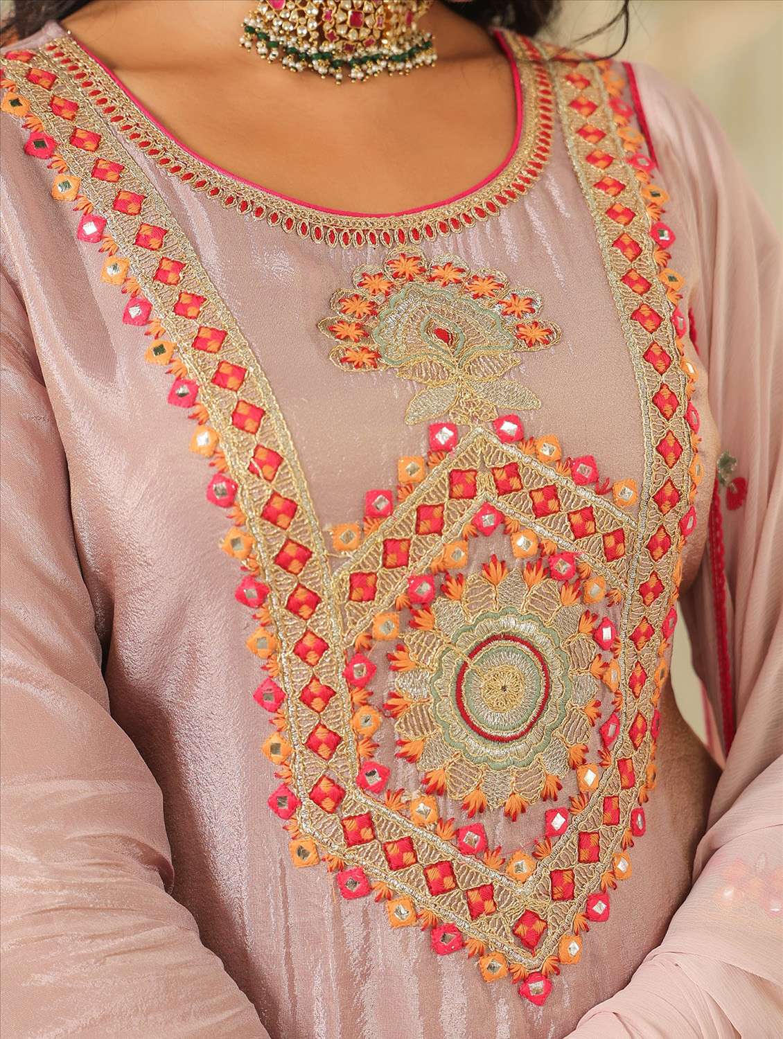 women solid with work three quarter sleeve kurta sharara with dupatta set - 22072105 - Standard Image - 6
