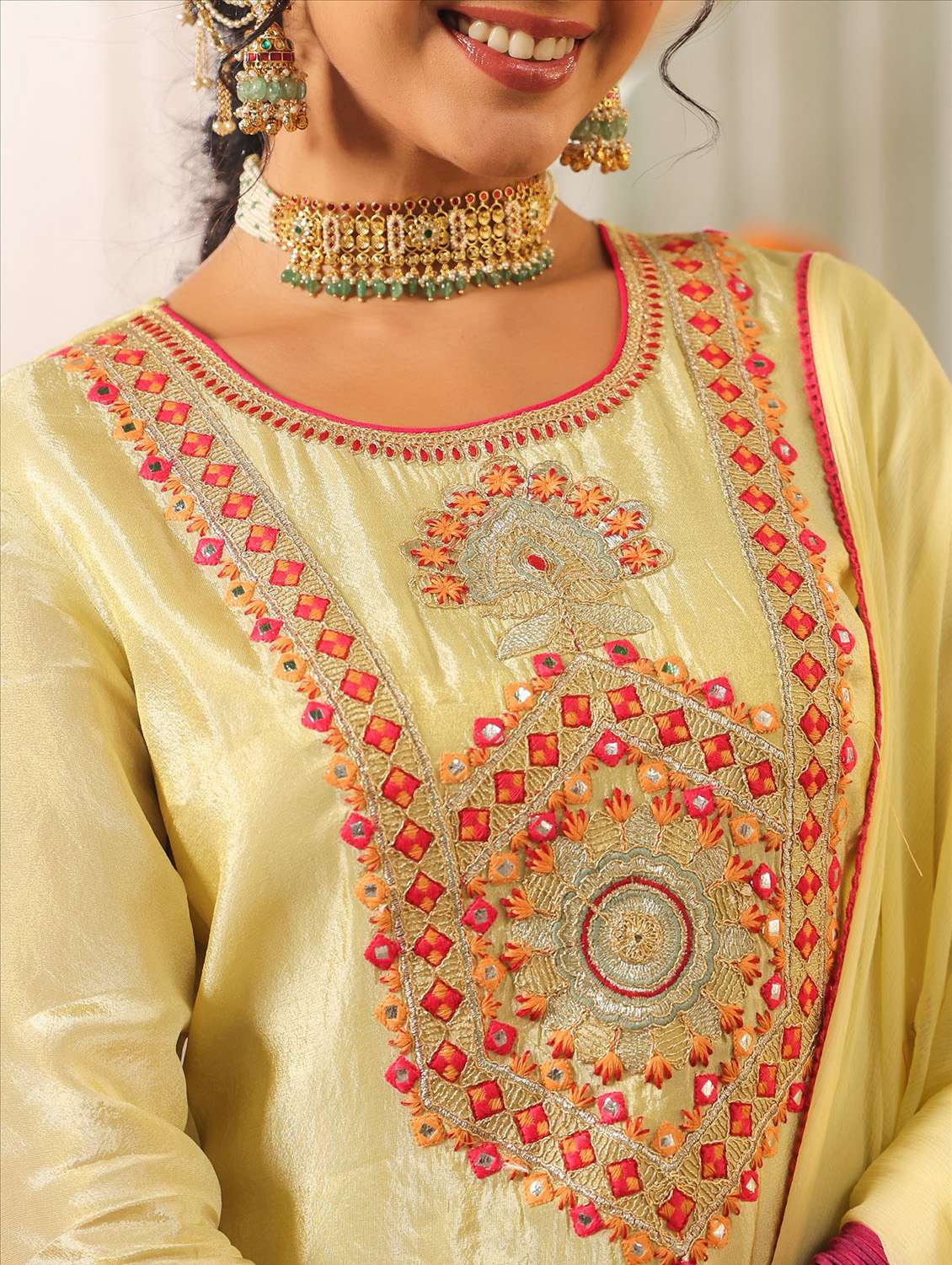 women solid with work three quarter sleeve kurta sharara with dupatta set - 22072106 -  Standard Image - 6