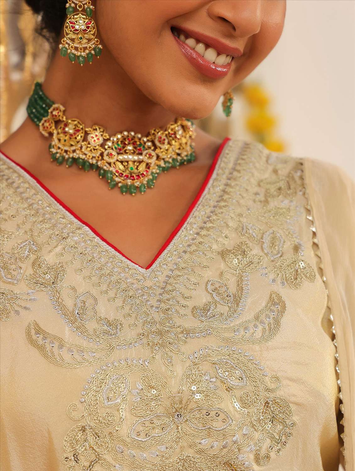 women solid with work three quarter sleeve kurta pant with dupatta set - 22072108 - Standard Image - 6