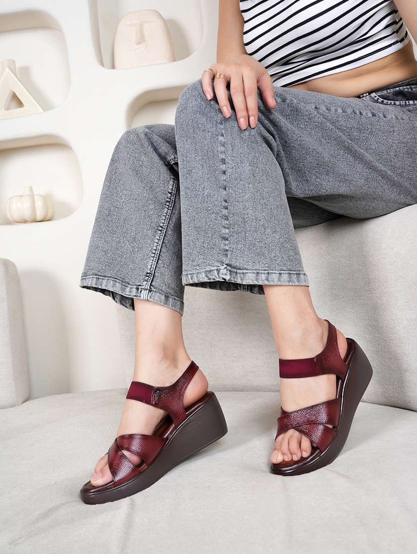 women solid back strap wedges - 22072133 - Standard Image - 1