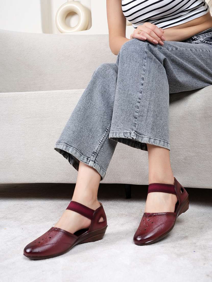 women maroon slip on wedge - 22072138 -  Standard Image - 1