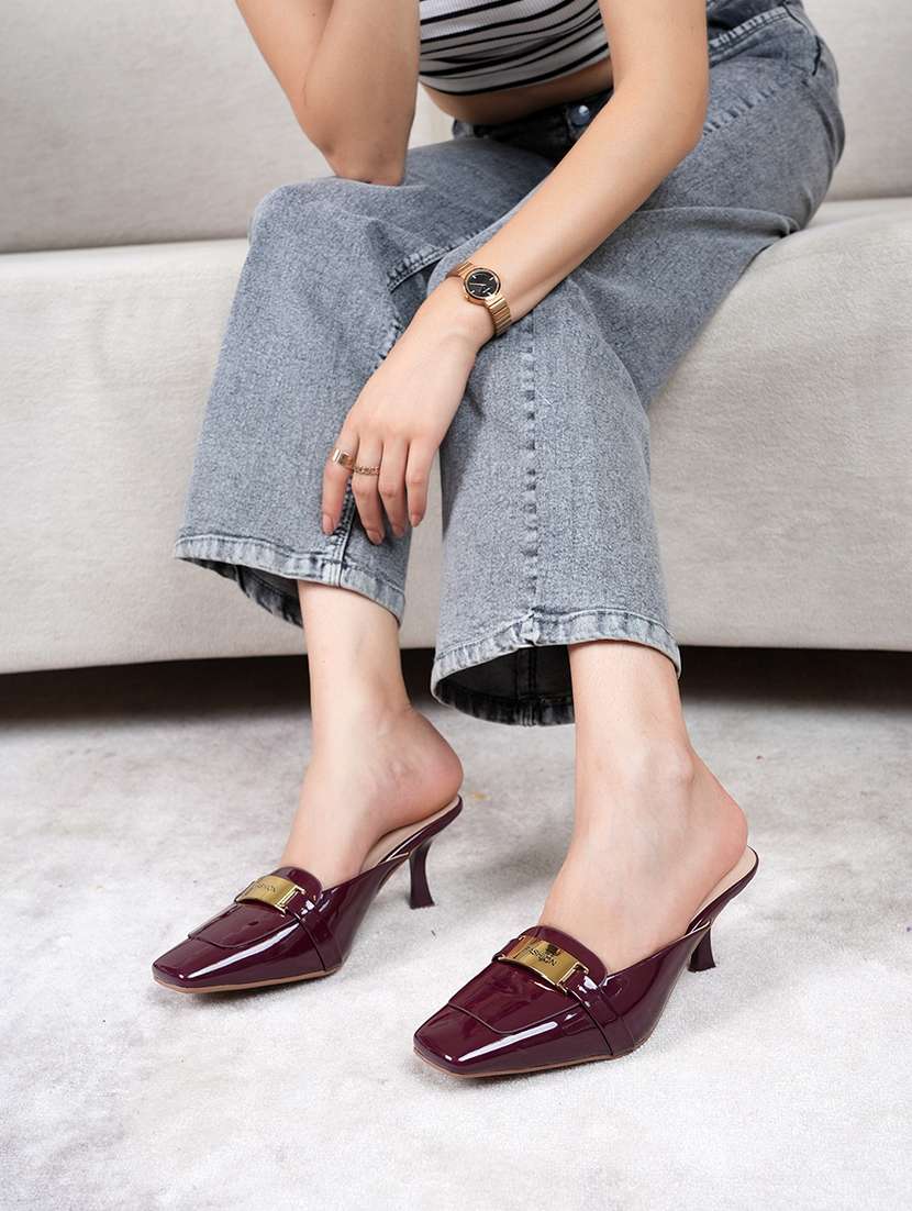 women maroon slip on mule - 22072158 -  Standard Image - 1