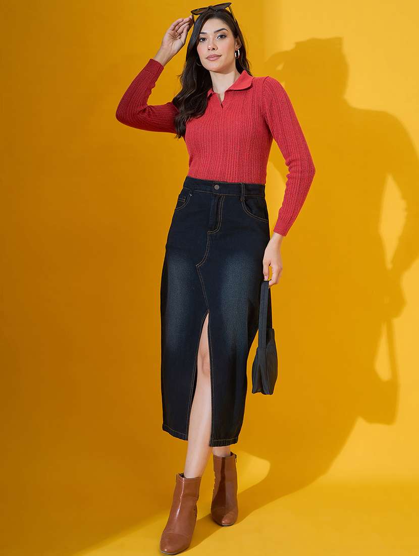 women solid long sleeve collared pullover - 22072191 -  Standard Image - 4