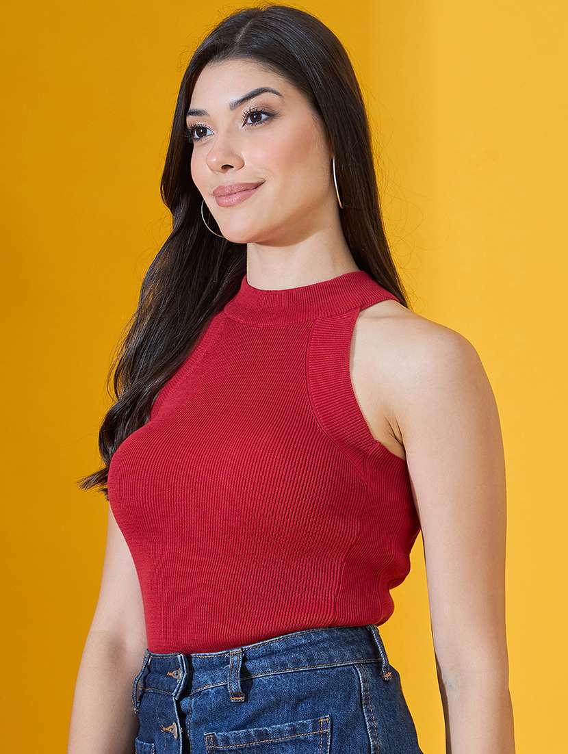 women solid halter neck sleeveless top - 22072196 - Standard Image - 1