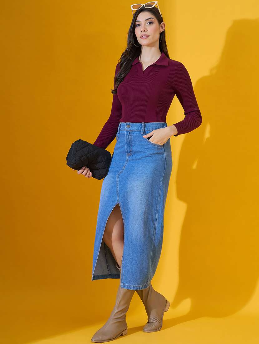 women solid long sleeve collared pullover - 22072216 -  Standard Image - 4