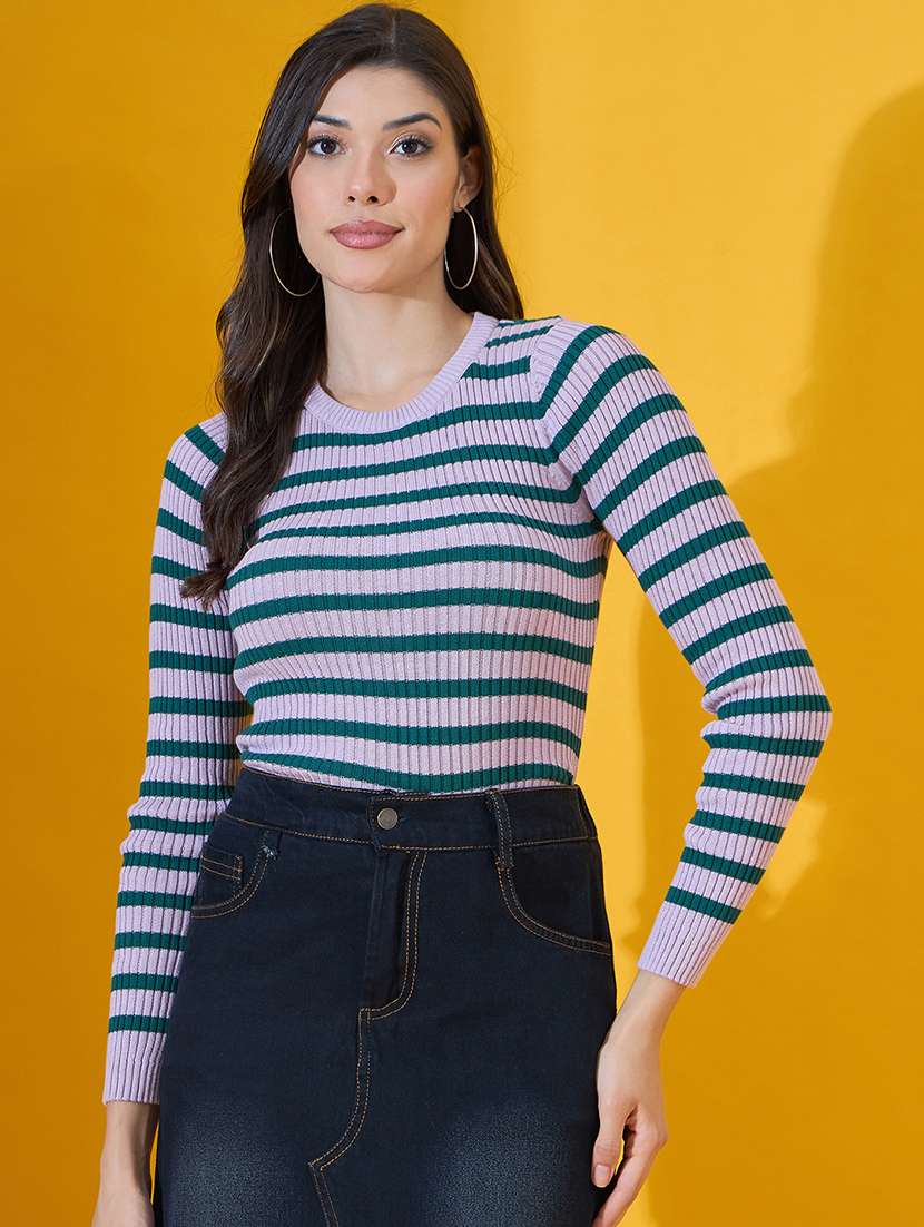 women striped long sleeve pullover