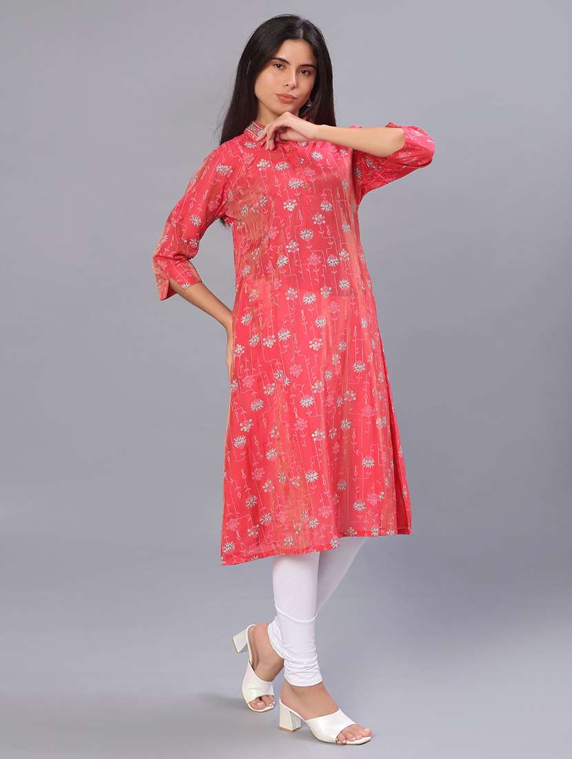 women printed three quarter sleeve a-line kurta - 22072252 -  Standard Image - 1