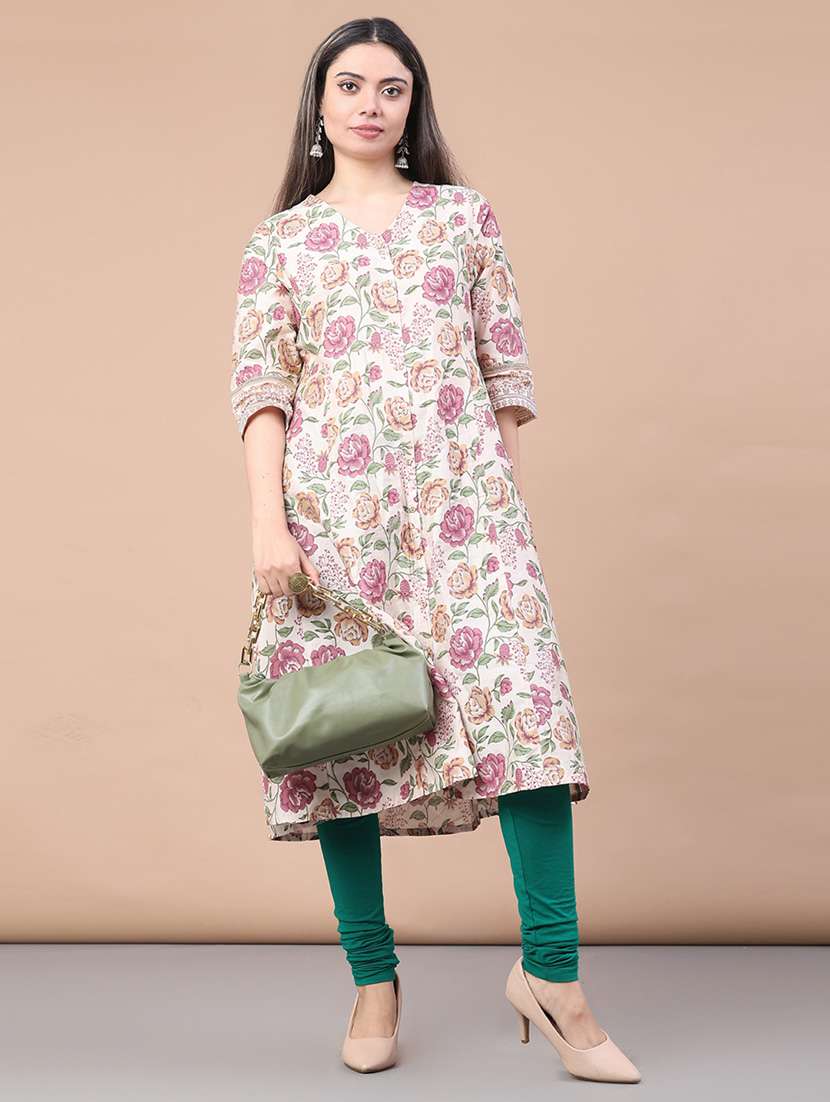 women floral printed three quarter sleeve a-line kurta