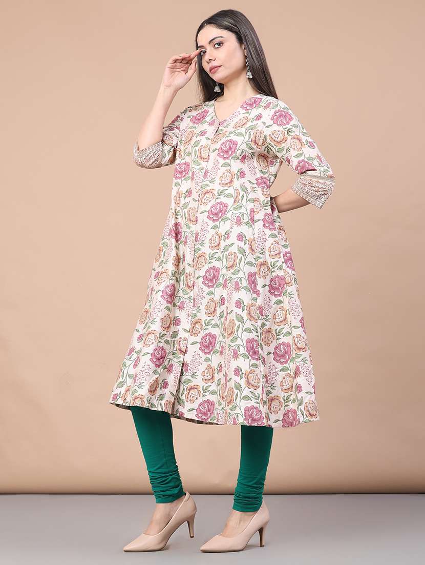 women floral printed three quarter sleeve a-line kurta - 22072253 -  Standard Image - 4