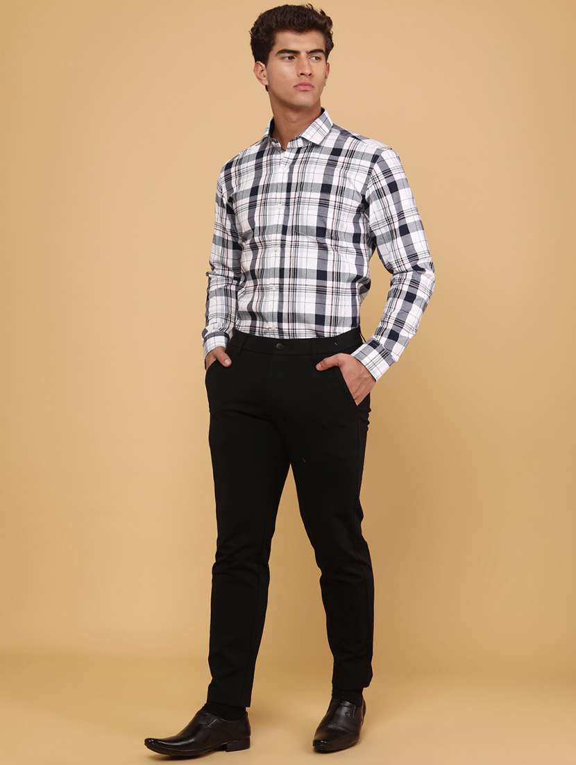 men checks cotton slim fit spread collar shirt - 22072300 -  Standard Image - 4