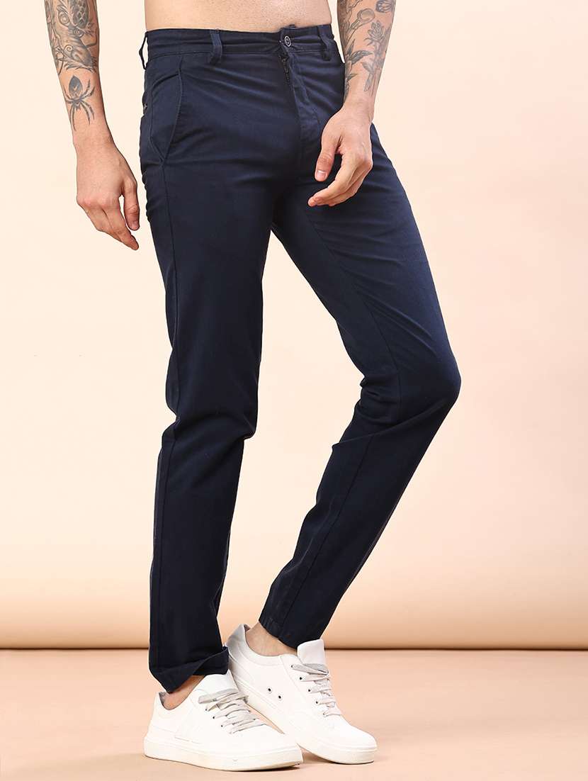 men solid mid rise chinos casual trouser - 22072355 -  Standard Image - 1
