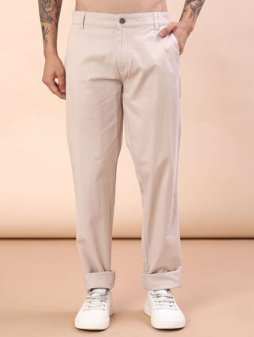 men solid mid rise chinos casual trouser - 22072356 -  Standard Image - 1