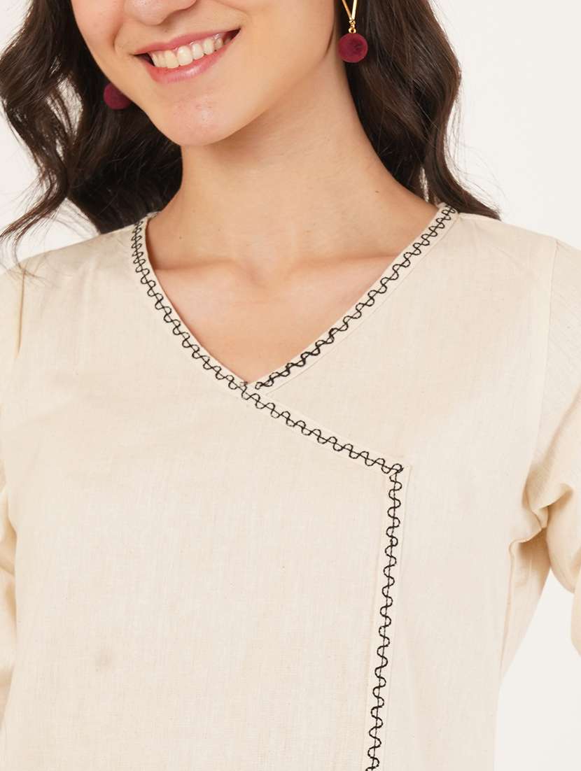 women embroidered three quarter sleeve angrakha kurti - 22072454 - Standard Image - 4