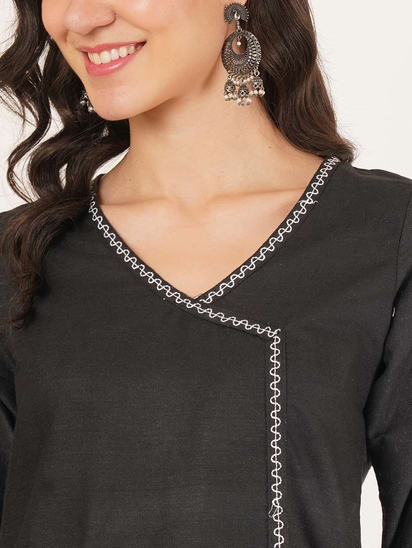 women embroidered three quarter sleeve angrakha kurti - 22072455 -  Standard Image - 4