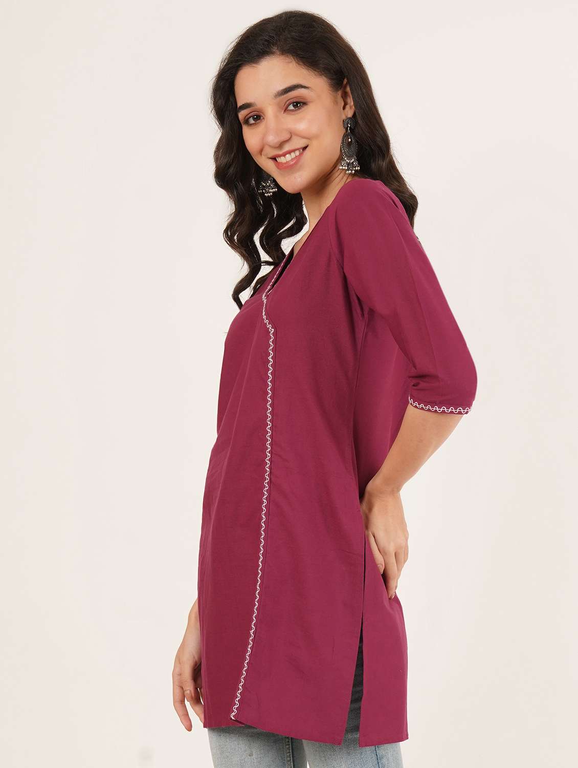 women embroidered three quarter sleeve angrakha kurti - 22072456 -  Standard Image - 1