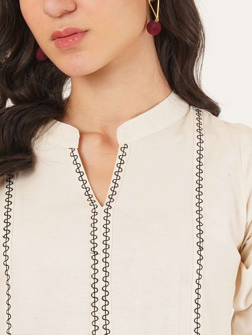 women embroidered three quarter sleeve straight kurti - 22072457 -  Standard Image - 4