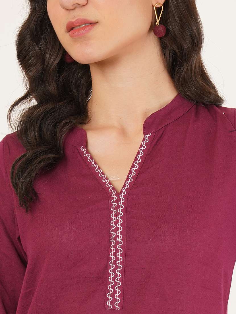 women embroidered three quarter sleeve straight kurti - 22072462 - Standard Image - 4