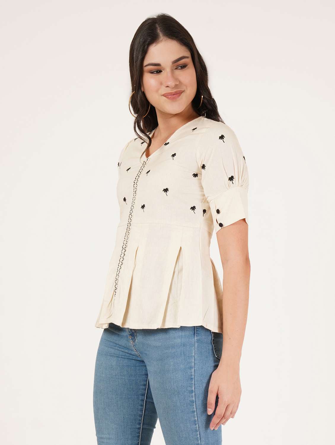 women embroidered puff sleeve a-line ethnic top - 22072467 -  Standard Image - 1