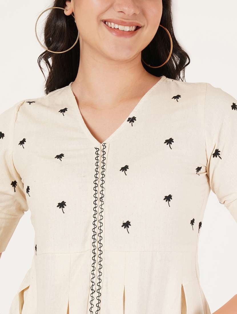 women embroidered puff sleeve a-line ethnic top - 22072467 -  Standard Image - 4