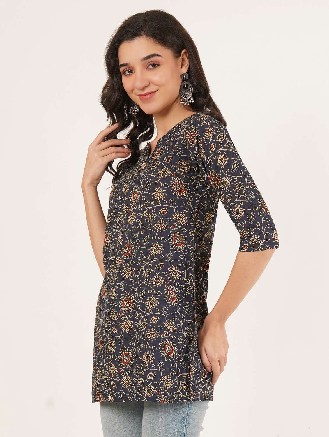women printed three quarter sleeve straight kurti - 22072473 -  Standard Image - 1