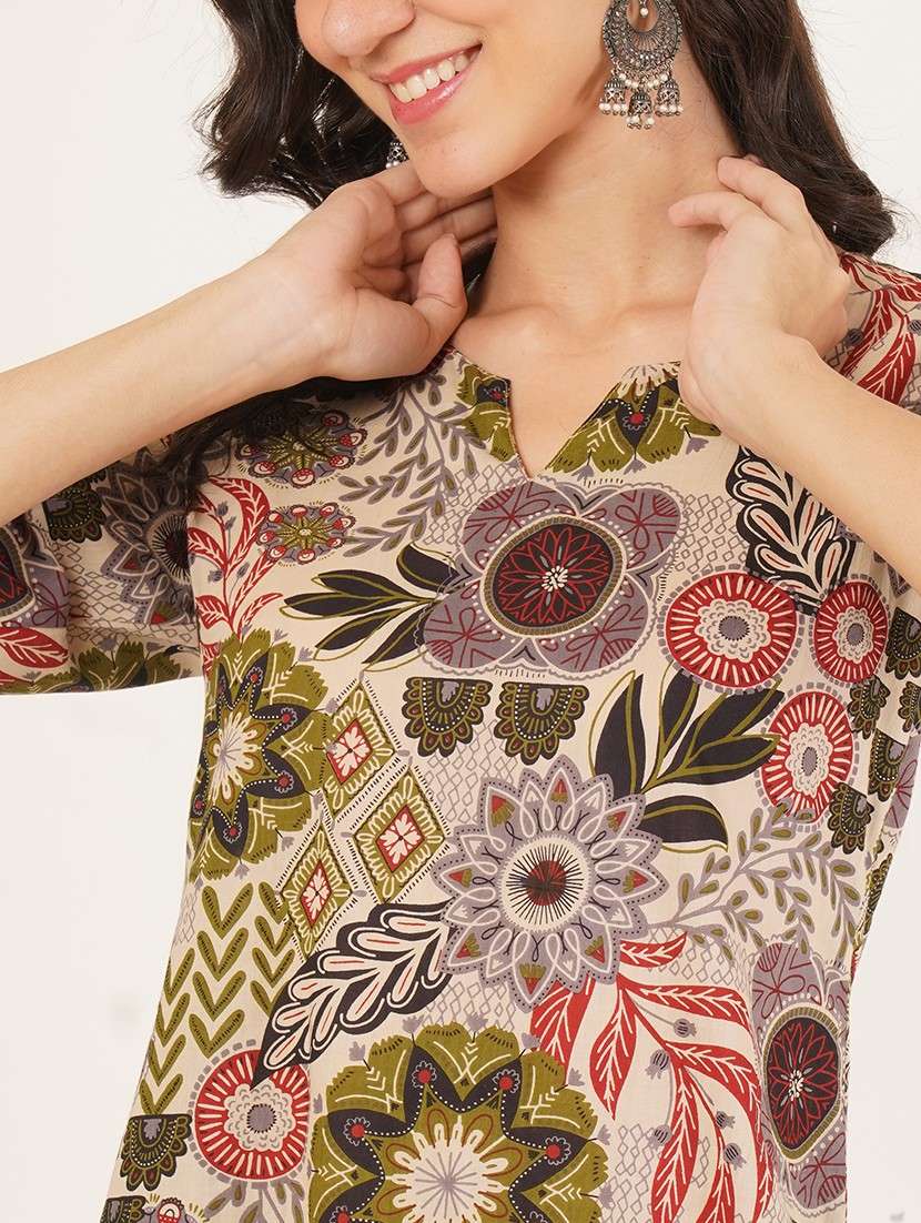 women printed three quarter sleeve straight kurti - 22072474 - Standard Image - 4