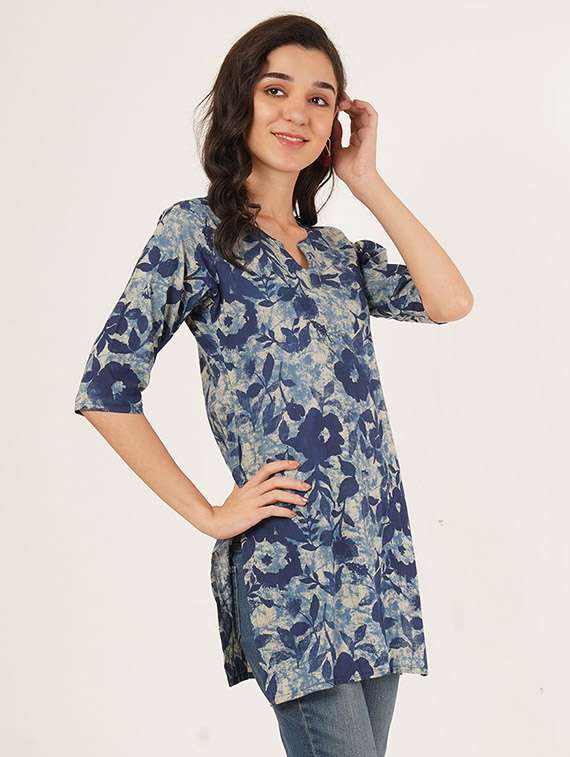 women floral printed three quarter sleeve straight kurti - 22072476 -  Standard Image - 1