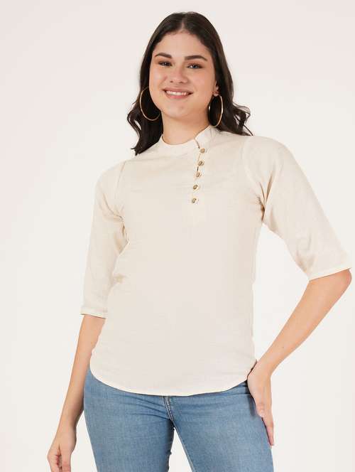 women solid three quarter sleeve regular top - 22072492 -  Standard Image - 0