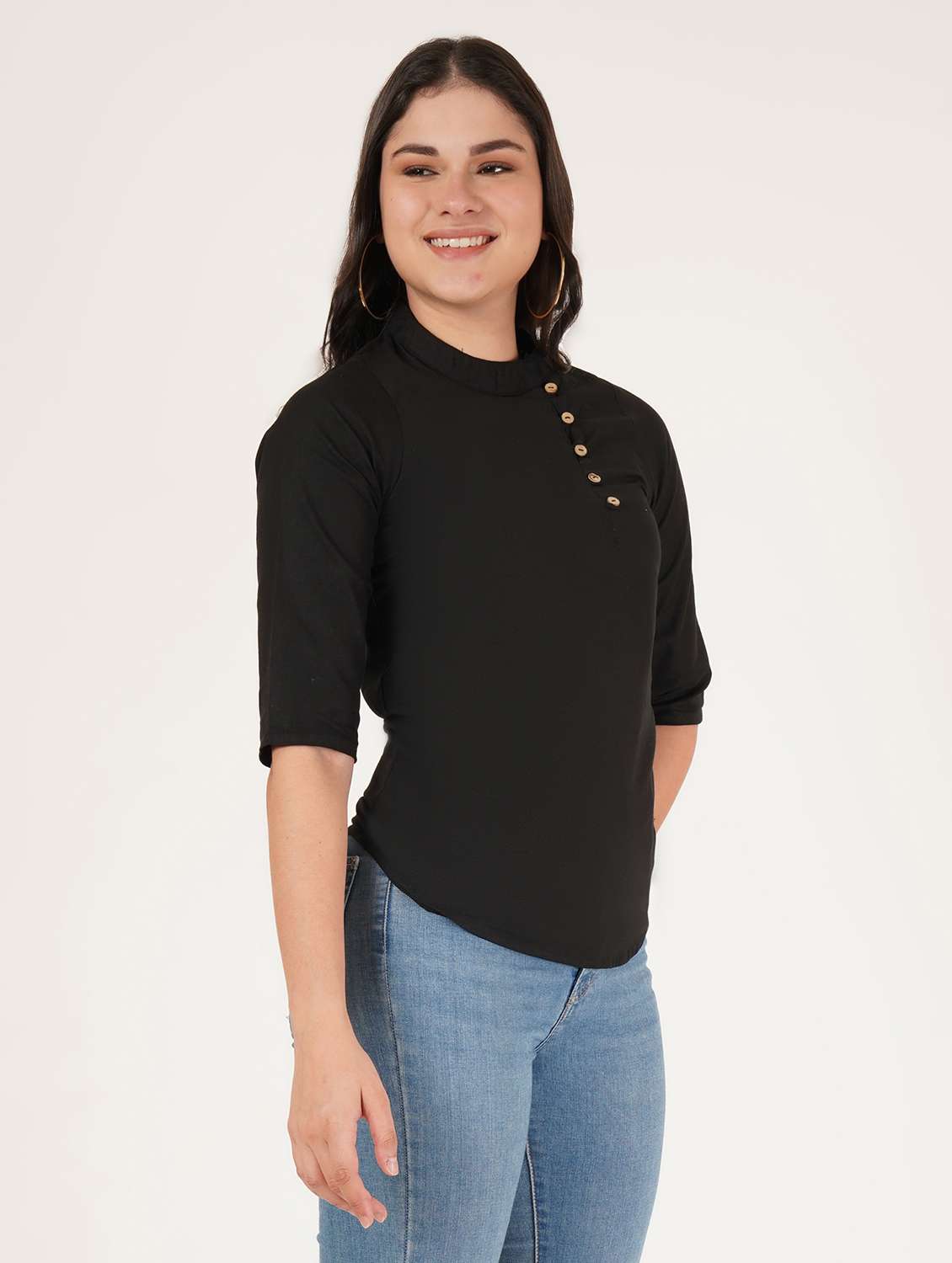 women solid three quarter sleeve regular top - 22072493 -  Standard Image - 1