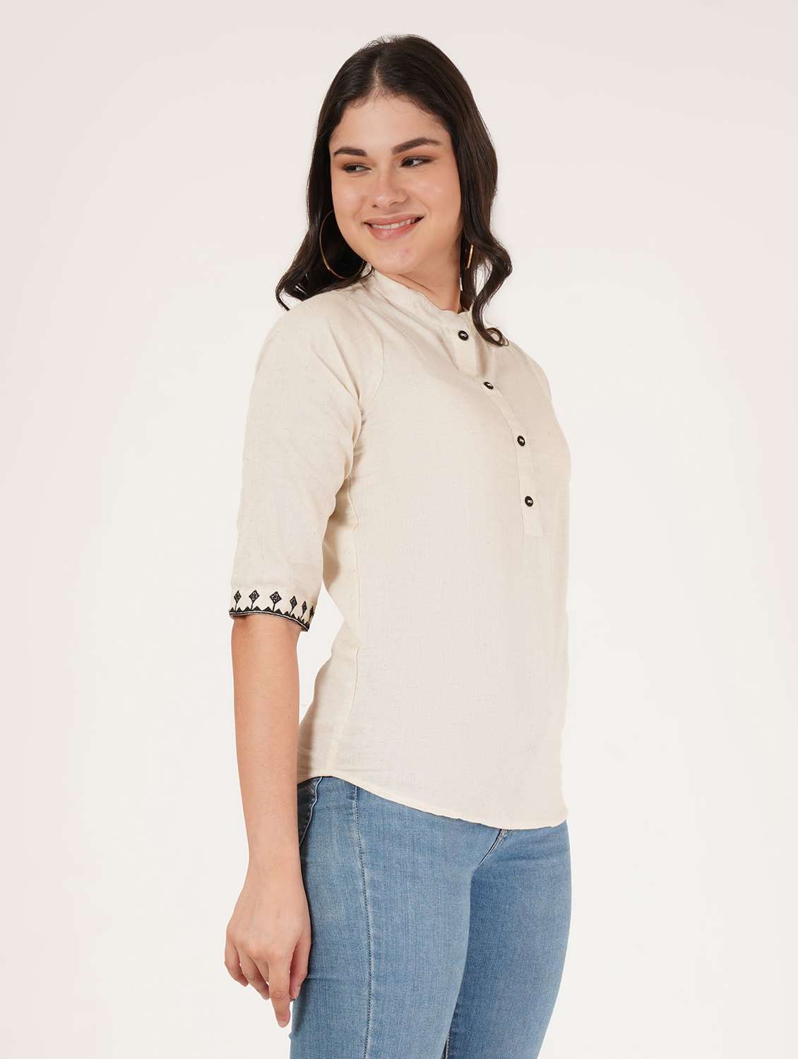 women solid three quarter sleeve regular top - 22072494 - Standard Image - 1
