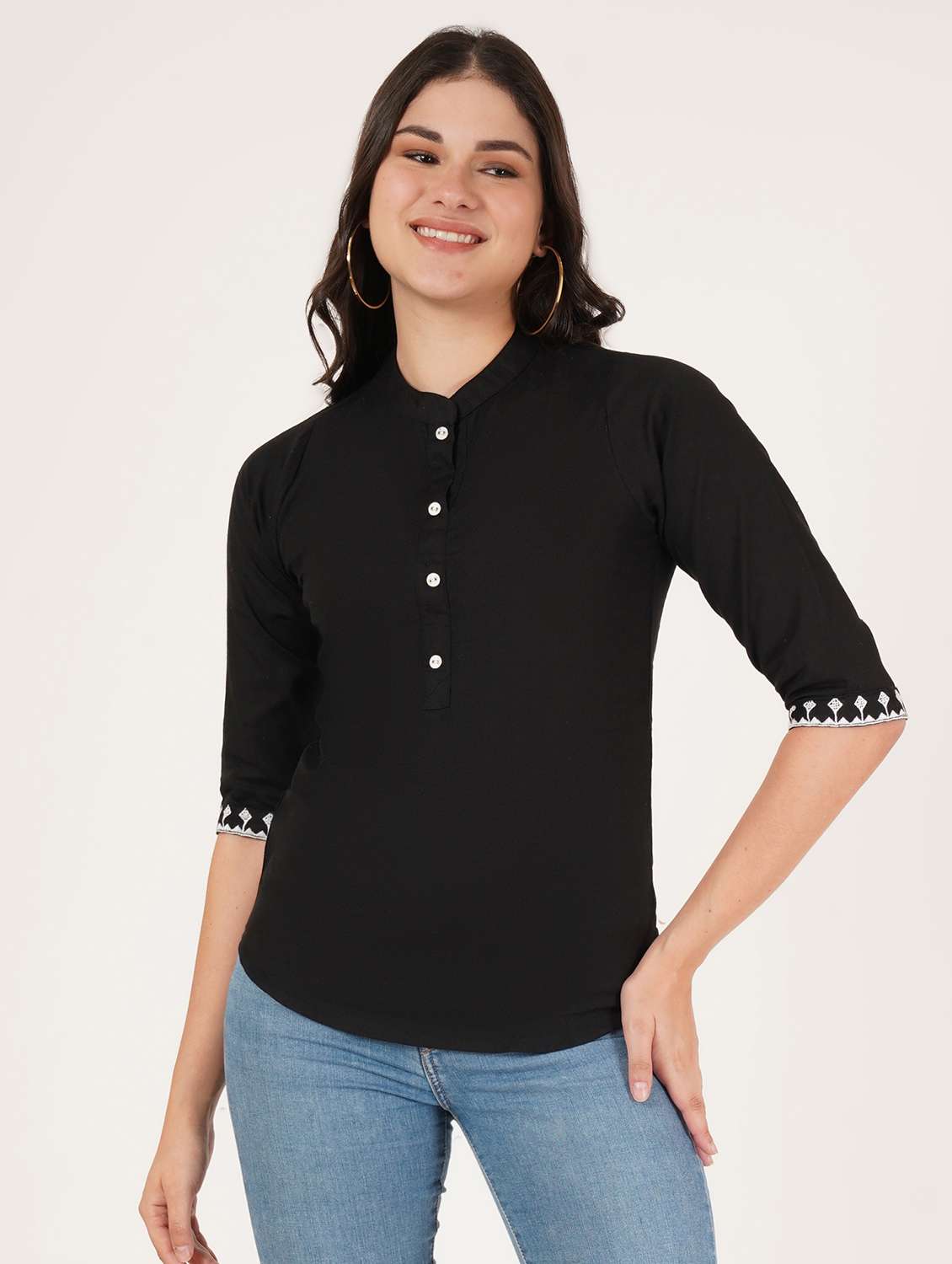 women solid three quarter sleeve regular top
