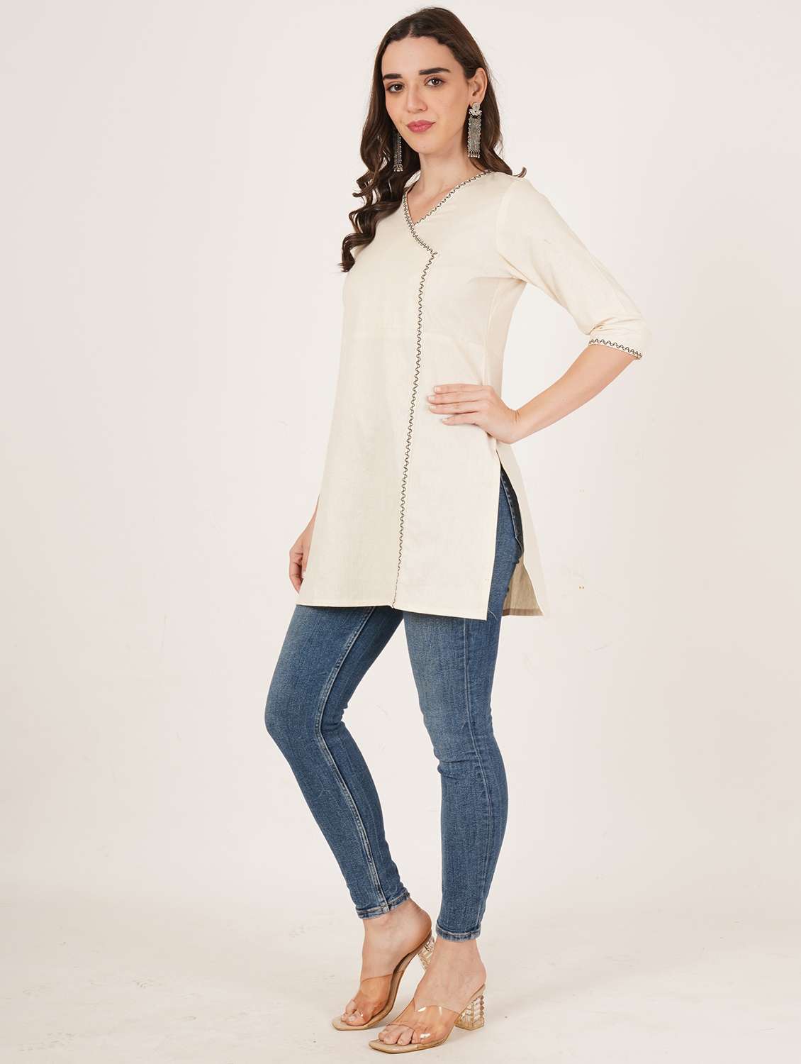 women embroidered three quarter sleeve angrakha kurti - 22072553 -  Standard Image - 4