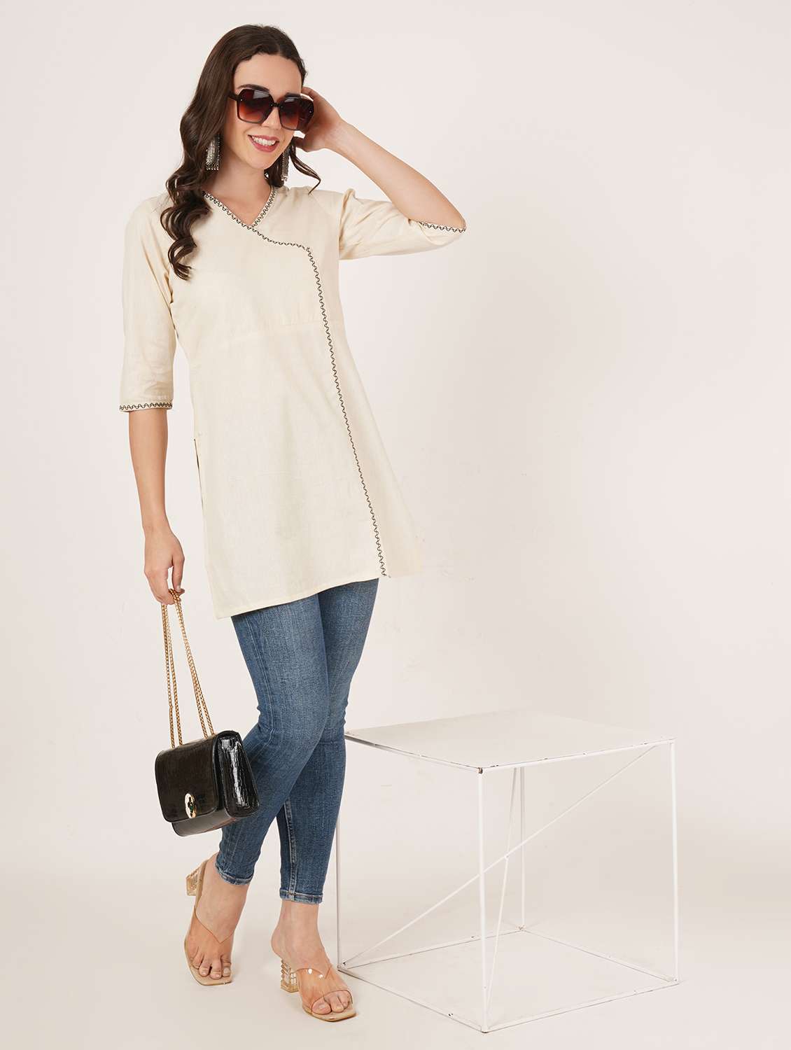 women embroidered three quarter sleeve angrakha kurti - 22072553 -  Standard Image - 6