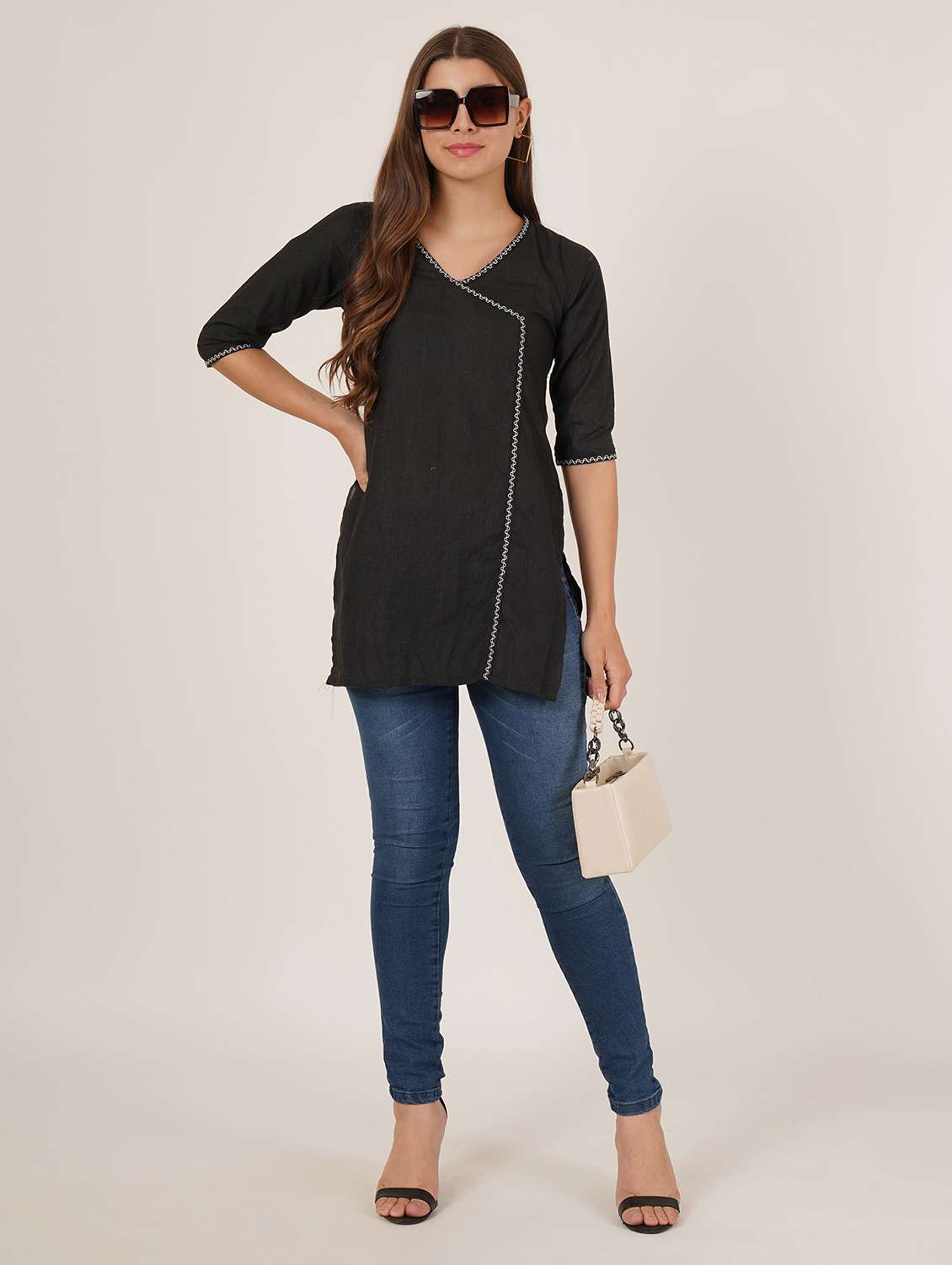 women embroidered three quarter sleeve angrakha kurti - 22072554 -  Standard Image - 4