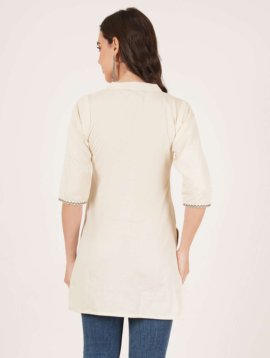 women embroidered three quarter sleeve straight kurti - 22072556 -  Standard Image - 4