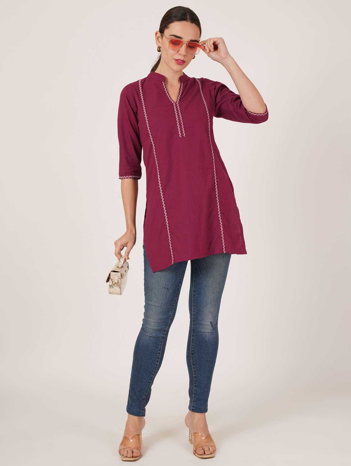 women embroidered three quarter sleeve straight kurti - 22072558 -  Standard Image - 4