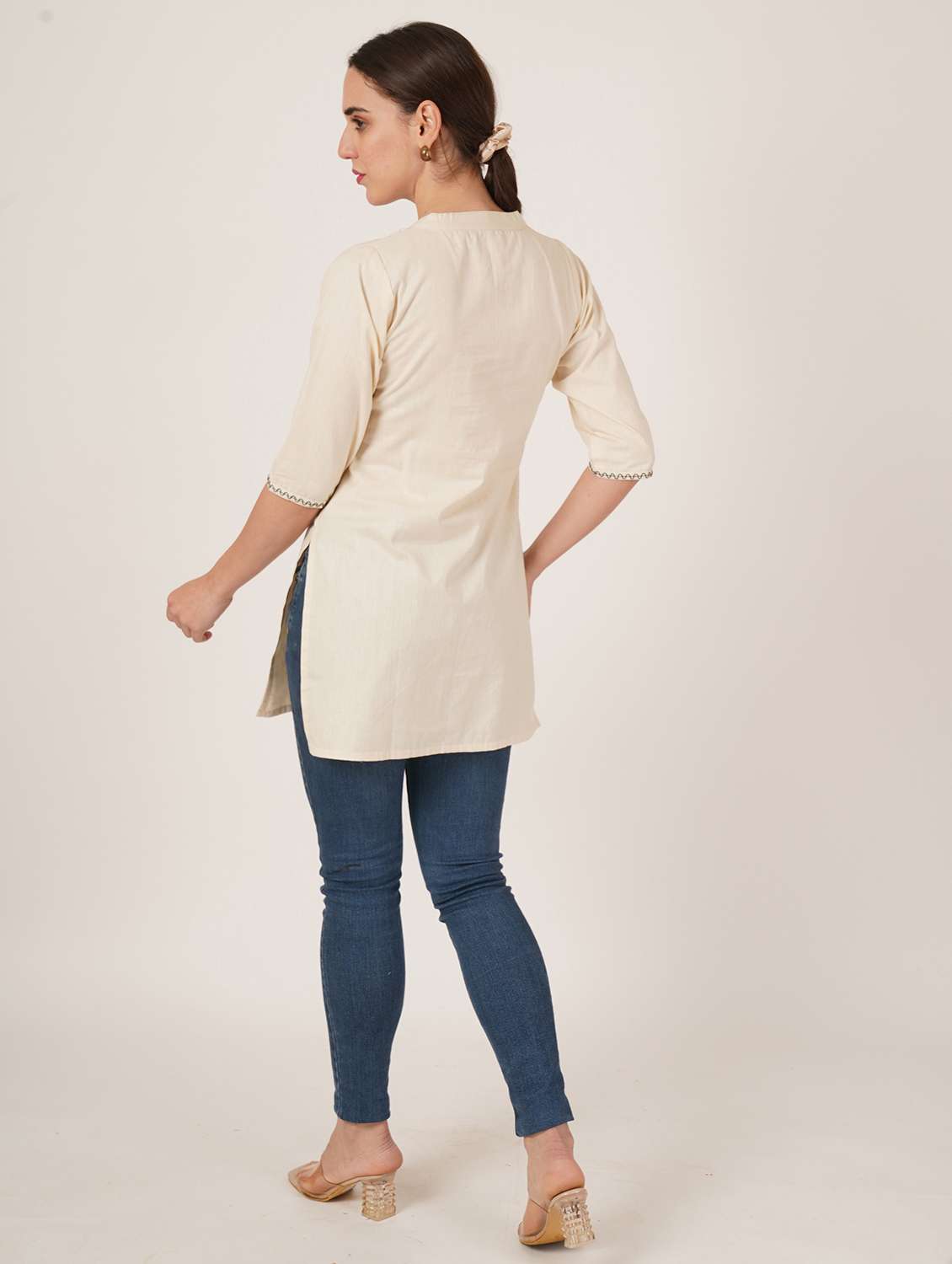 women embroidered three quarter sleeve straight kurti - 22072559 -  Standard Image - 6