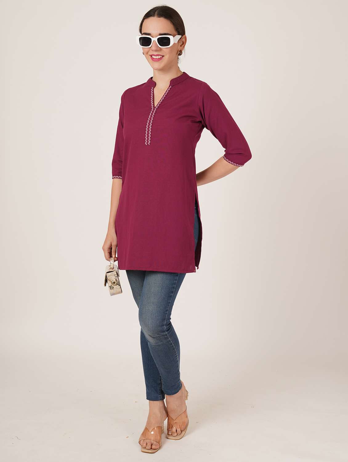 women embroidered three quarter sleeve straight kurti - 22072561 -  Standard Image - 6