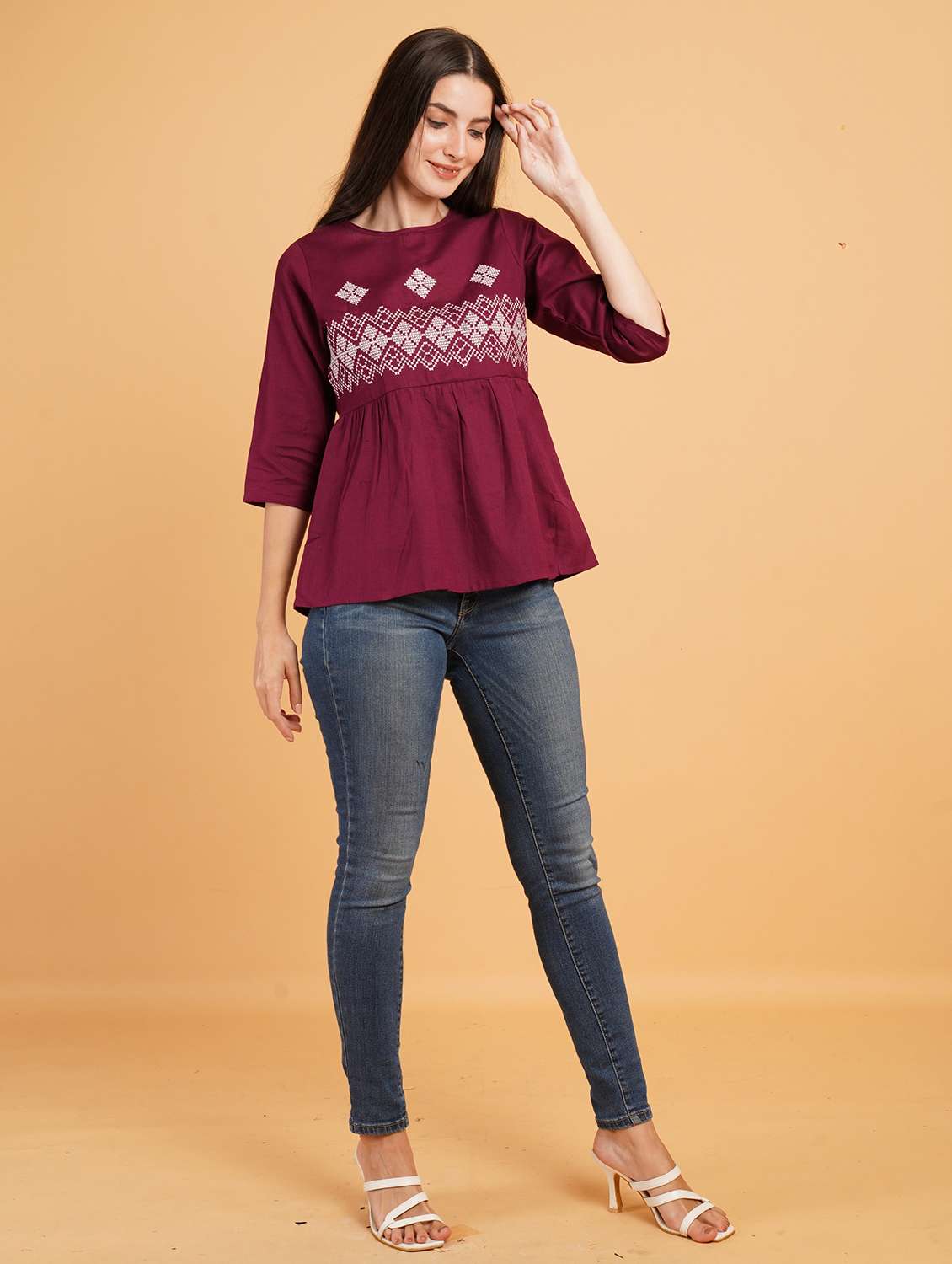 women embroidered roun neck ethnic top - 22072571 -  Standard Image - 6