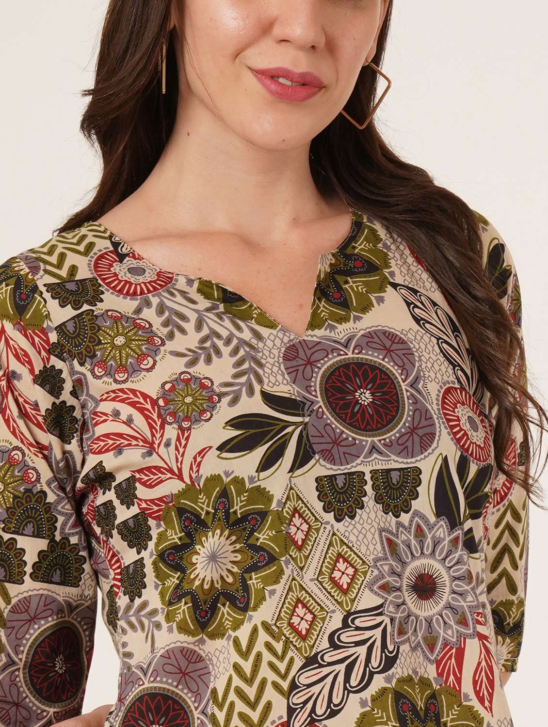 women printed three quarter sleeve straight kurti - 22072573 -  Standard Image - 6