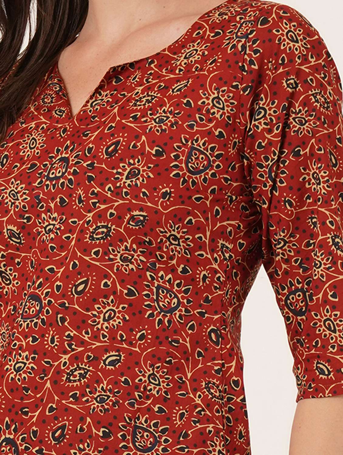 women printed three quarter sleeve straight kurti - 22072576 -  Standard Image - 6