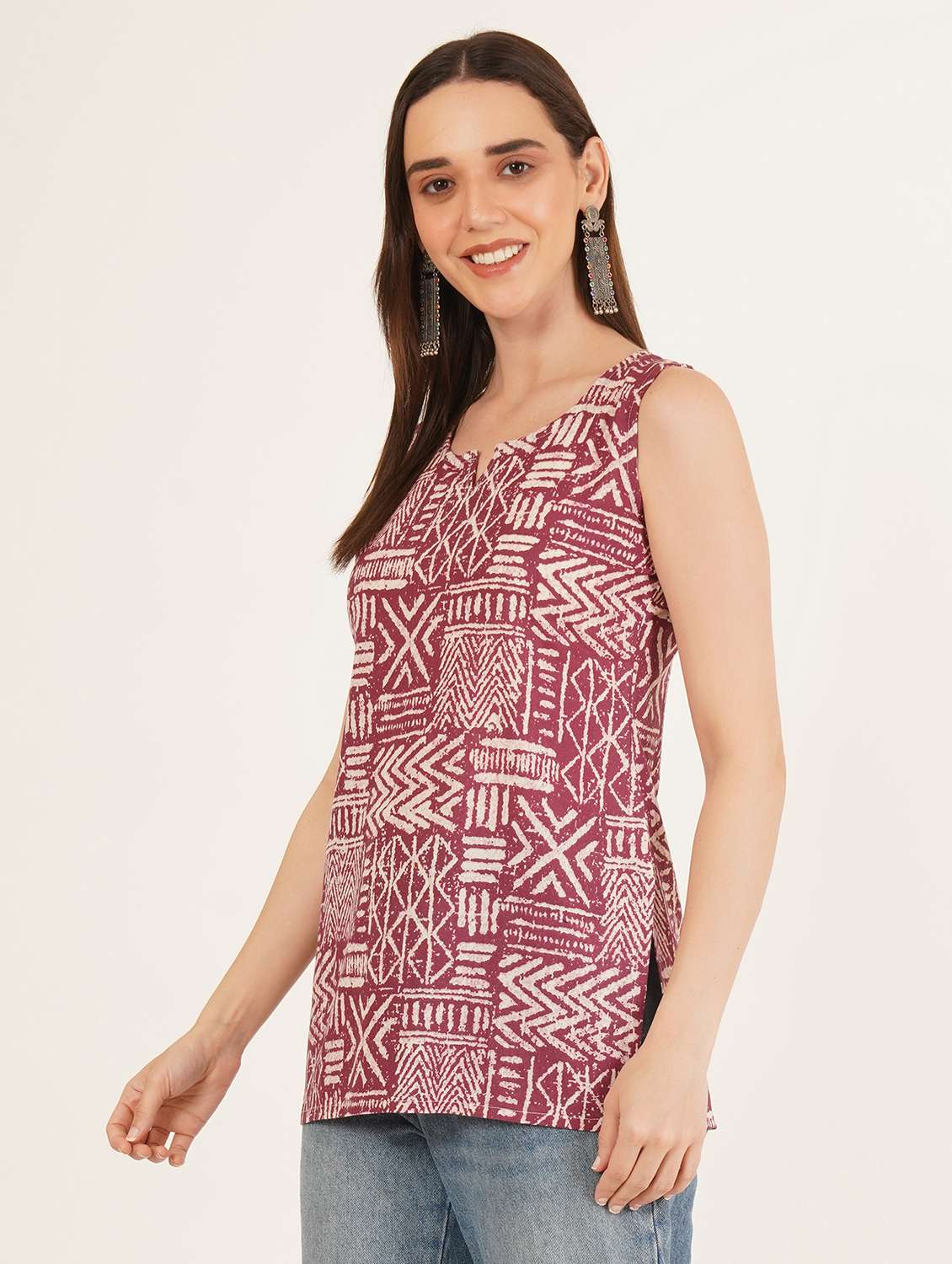 women printed sleeveless straight kurti - 22072580 -  Standard Image - 6