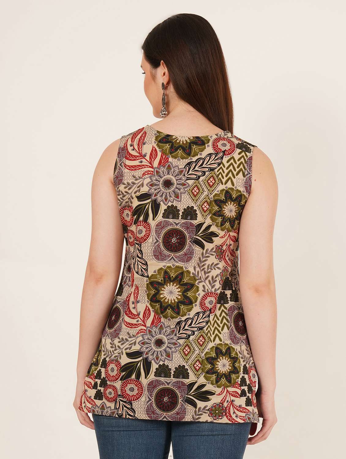 women printed sleeveless straight kurti - 22072586 -  Standard Image - 1