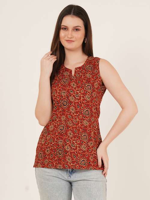 women printed sleeveless straight kurti - 22072589 - Standard Image - 0