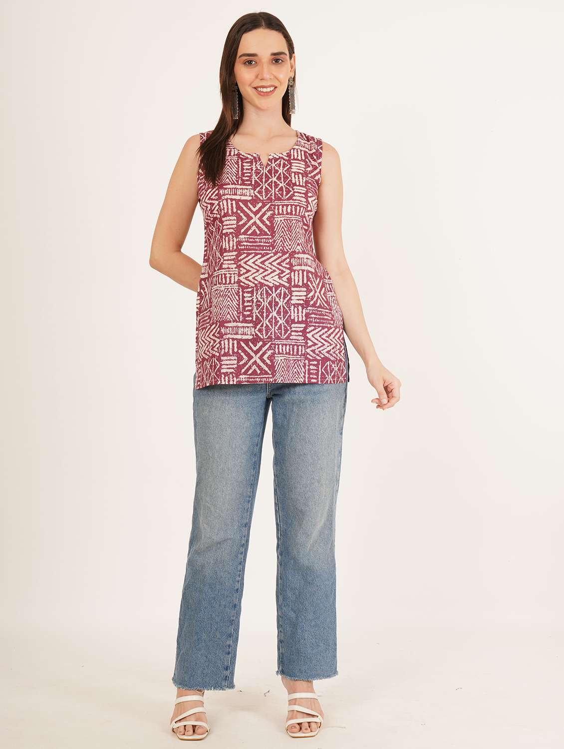 women printed sleeveless straight kurti - 22072593 - Standard Image - 1