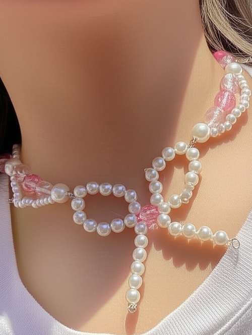 pearl bow choker necklace fashion jewellery - 22072601 -  Standard Image - 0