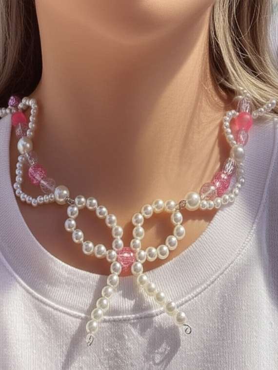pearl bow choker necklace fashion jewellery - 22072601 -  Standard Image - 1