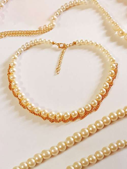pearl choker with golden chain necklace - 22072602 - Standard Image - 0