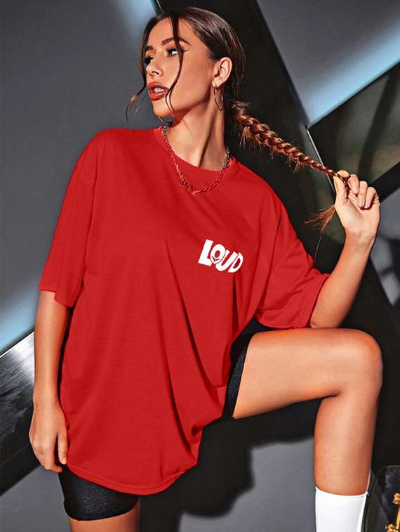 women back print round neck oversized t-shirt - 22072747 -  Standard Image - 1