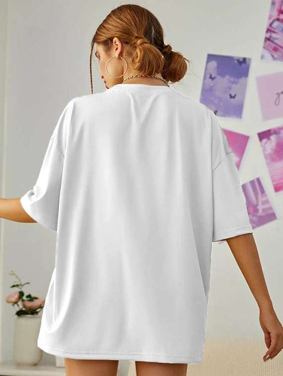 women front print round neck oversized t-shirt - 22072761 -  Standard Image - 1