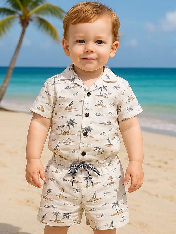 boys printed shirt & shorts co-ords set - 22072810 -  Standard Image - 1